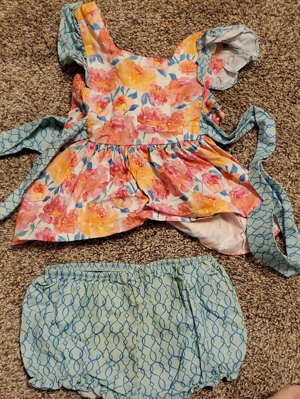 RICRAC & RUFFLE Floral Ruffled Baby Two-Piece Set - Pink, Yellow & Blue